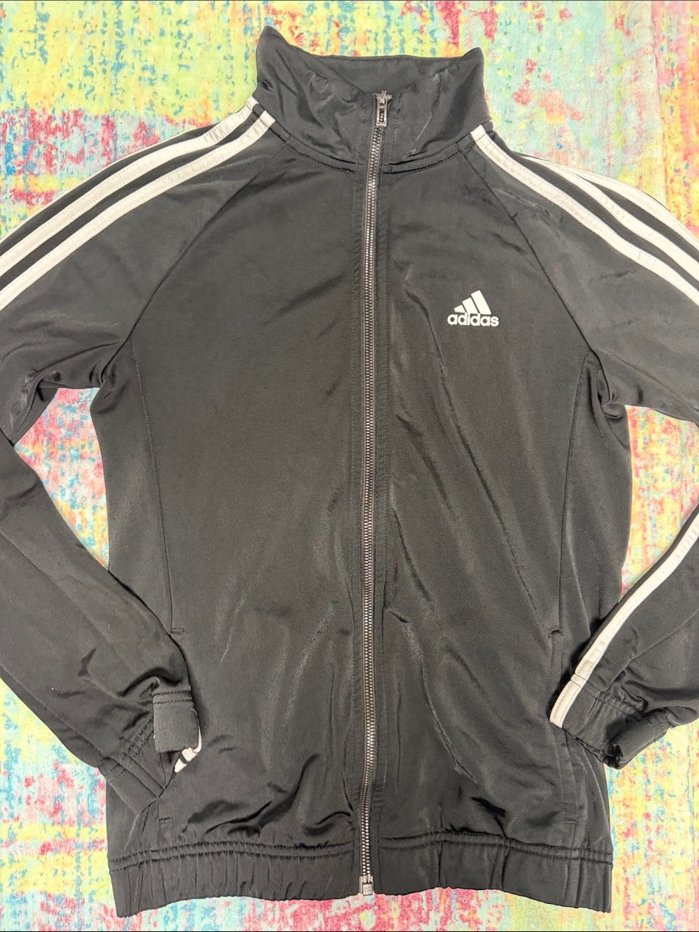 adidas Black Track Jacket with White Three-Stripes